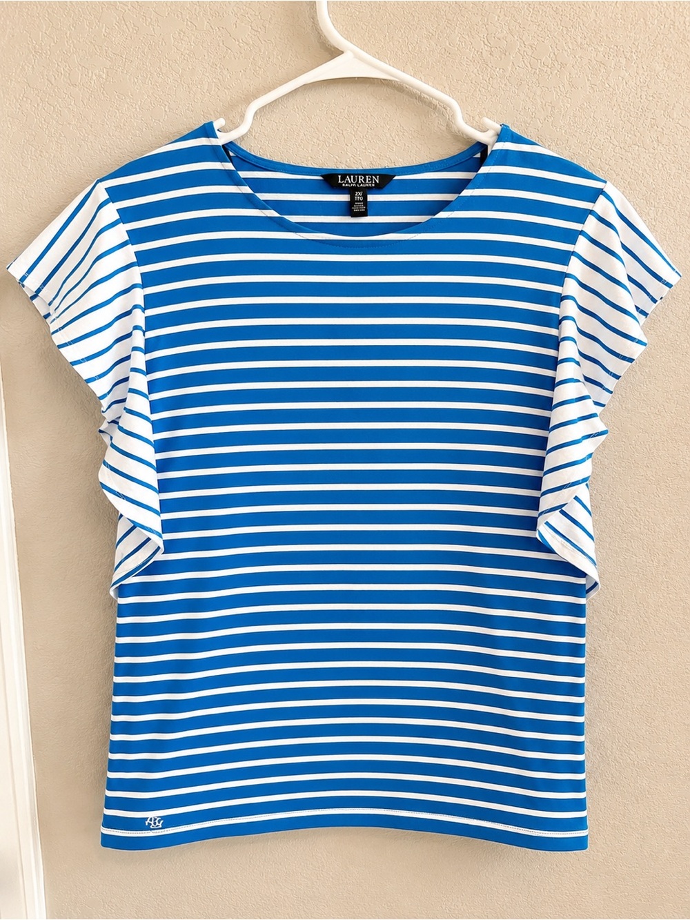 Ralph Lauren Blue & White Striped Flutter-Sleeve Tee